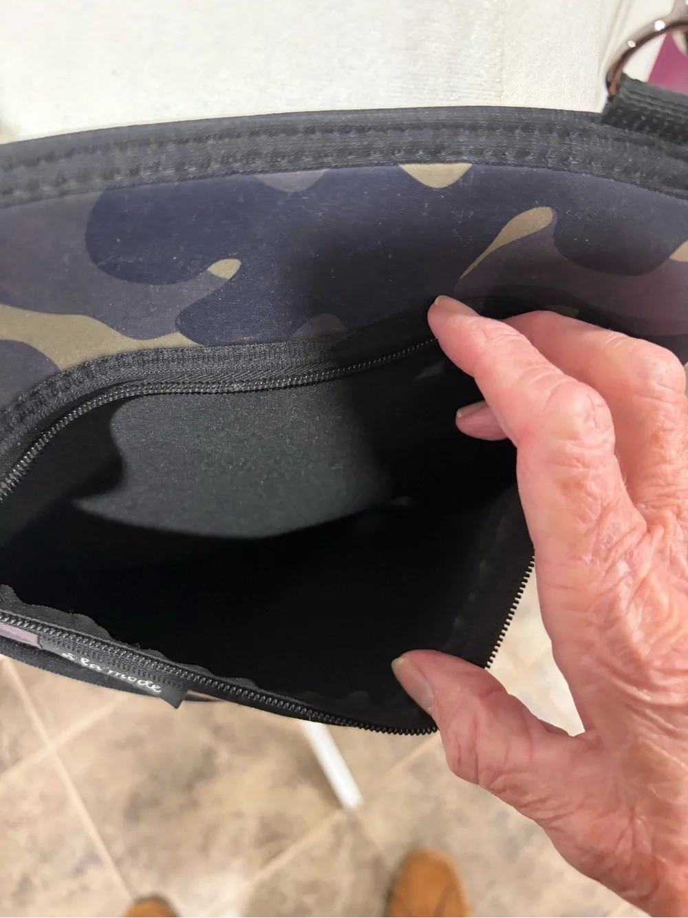 Women's Camo Crossbody Bag with Red Stripe
